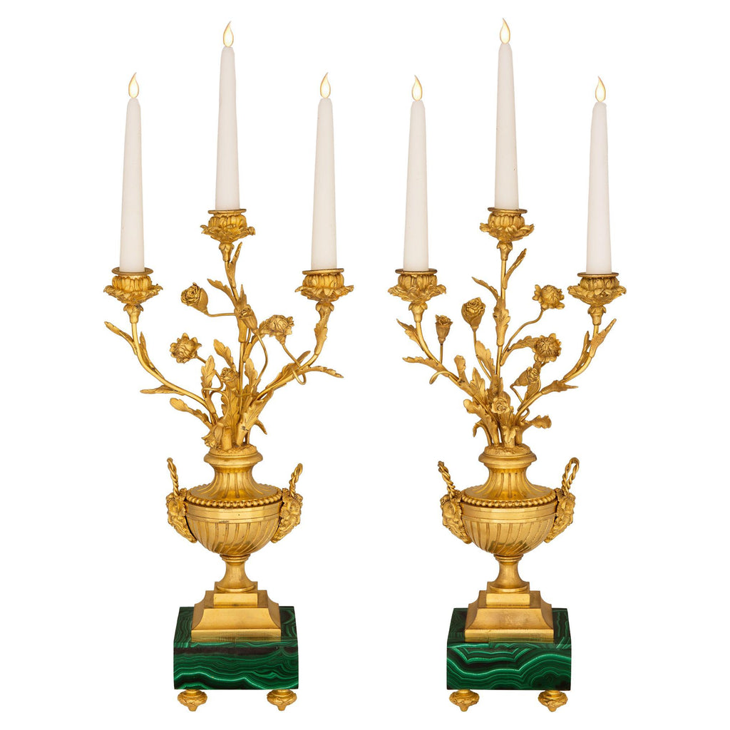 Homeware Life Set of 2 Malachite & Brass Candelabras – Handmade Luxury Natural Stone Candle Holders