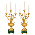 Homeware Life Set of 2 Malachite & Brass Candelabras – Handmade Luxury Natural Stone Candle Holders