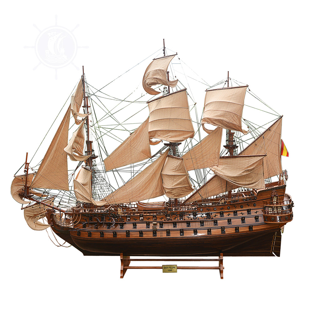 Homeware Life San Felipe Handcrafted Wooden Model Ship – Luxury Nautical Home Decor with Cedar Display Stand