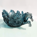 Homeware Life Handmade Blue Crystal Liuli Glass Bowl – Luxury Galloping Horse Design Art Centerpiece