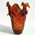 Homeware Life Handmade Nordic Crystal Glass Vase – Large Galloping Horse Design Brown Luxury Table Centrepiece (Dia 250 x H390 mm)