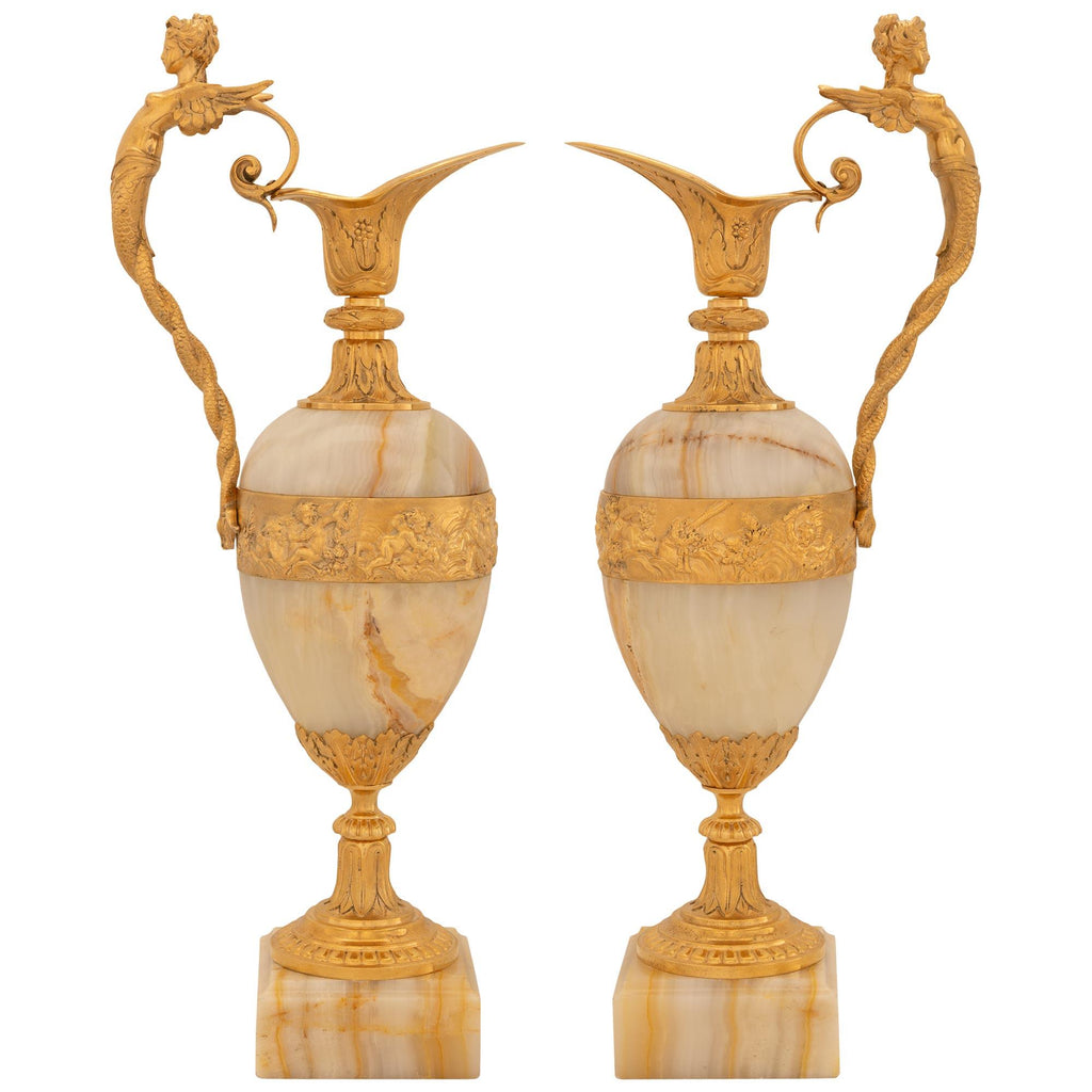 Homeware Life Set of 2 Luxury White Marble & Brass Flower Vases – Handmade Cylindrical Stone Tabletop Decor for Home & Hotel