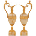 Homeware Life Set of 2 Luxury White Marble & Brass Flower Vases – Handmade Cylindrical Stone Tabletop Decor for Home & Hotel