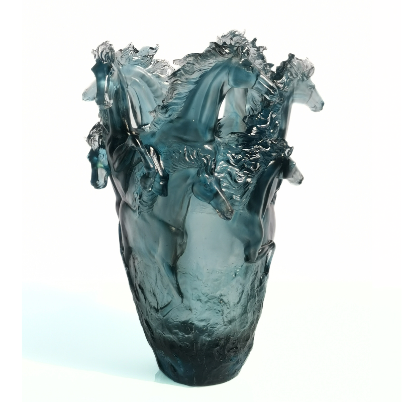 Homeware Life Handmade Nordic Crystal Glass Vase – Large Galloping Horse Design Blue Luxury Table Centrepiece (Dia 250 x H390 mm)