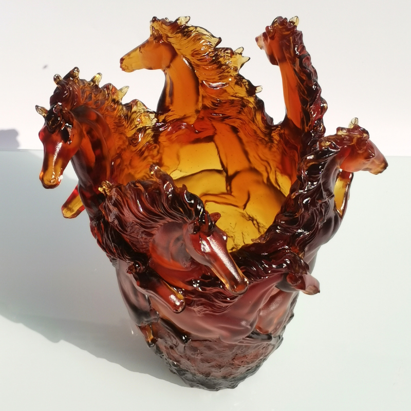 Homeware Life Handmade Nordic Crystal Glass Vase – Large Galloping Horse Design Brown Luxury Table Centrepiece (Dia 250 x H390 mm)