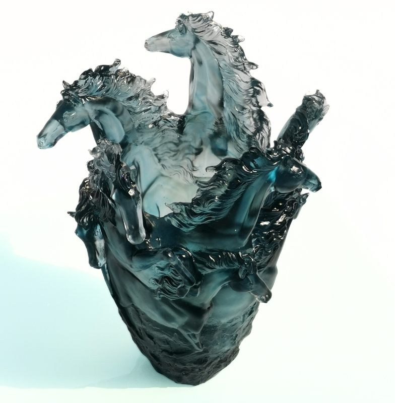 Homeware Life Handmade Nordic Crystal Glass Vase – Large Galloping Horse Design Blue Luxury Table Centrepiece (Dia 250 x H390 mm)
