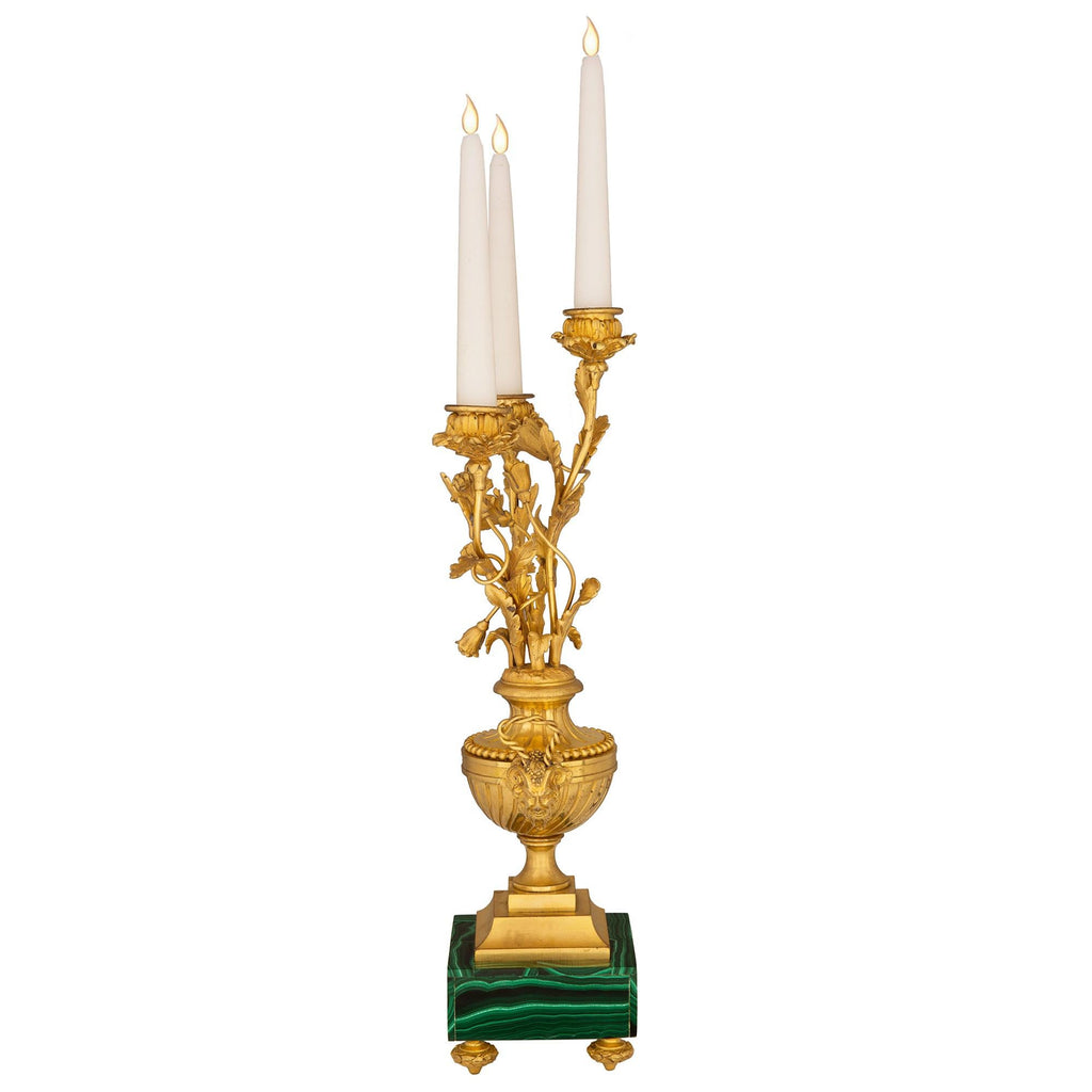 Homeware Life Set of 2 Malachite & Brass Candelabras – Handmade Luxury Natural Stone Candle Holders