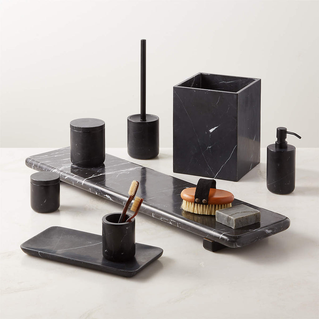 Black Marble Bathroom Accessories Luxury Set 8 Pieces by Homeware Life