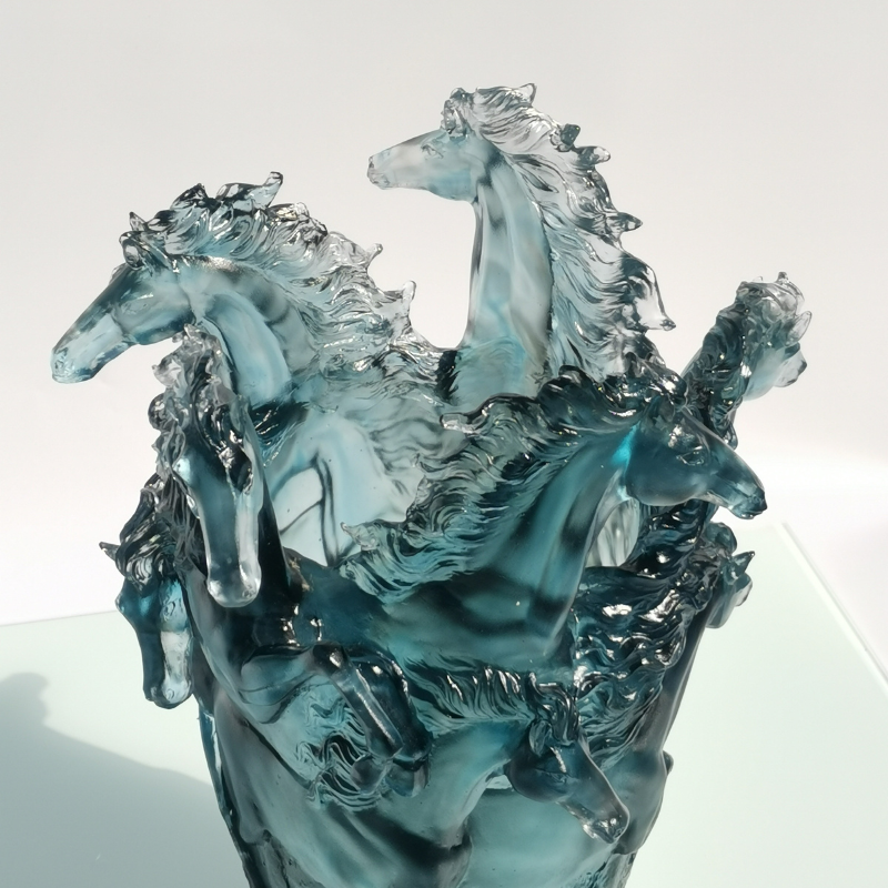 Homeware Life Handmade Nordic Crystal Glass Vase – Large Galloping Horse Design Blue Luxury Table Centrepiece (Dia 250 x H390 mm)