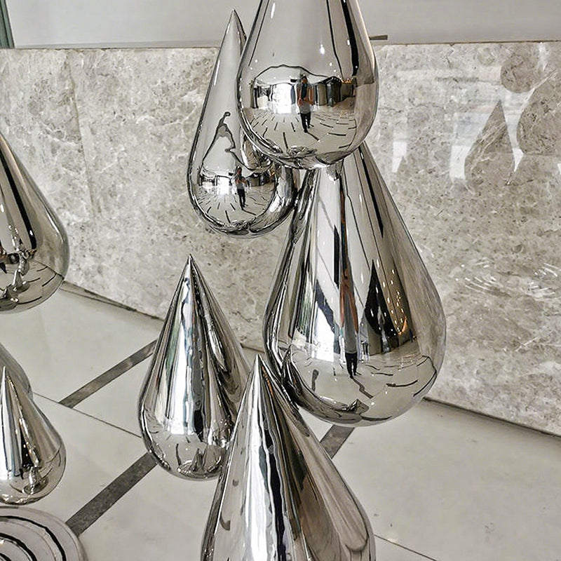 Homeware Life Modern Abstract Rain Drop Sculpture – Mirror Polished Stainless Steel Garden & Home Art Décor