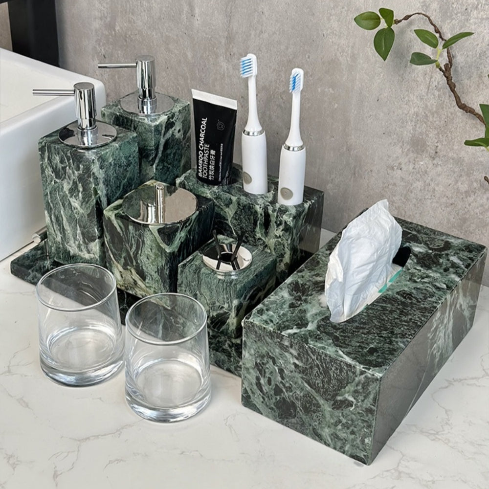 Homeware Life 8-Piece Verde Alpi Marble Bathroom Accessory Set – Luxury Natural Stone Vanity Collection in Wabi-Sabi Style