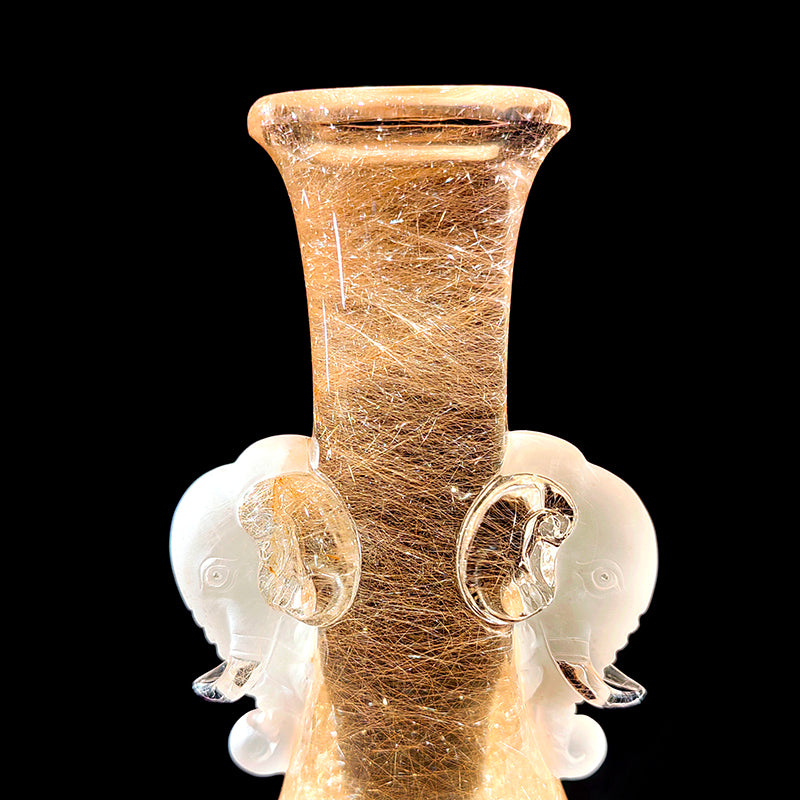 Homeware Life Golden Rutilated Quartz Hand-Carved Elephant Pot – Luxury Crystal Sculpture for Wealth & Prosperity
