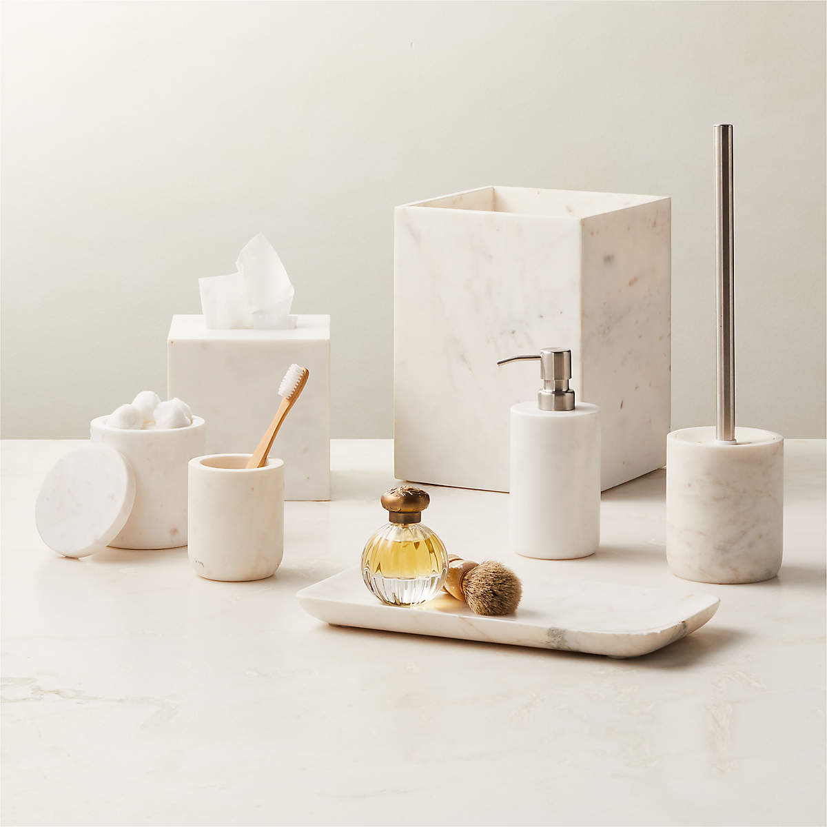 White Marble Bathroom Accessories Luxury Set 7 Pieces by Homeware Life