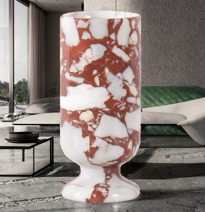 Luxury Natural Red Travertine Vase – Handcrafted Modern Stone Decorative Vase by Homeware Life