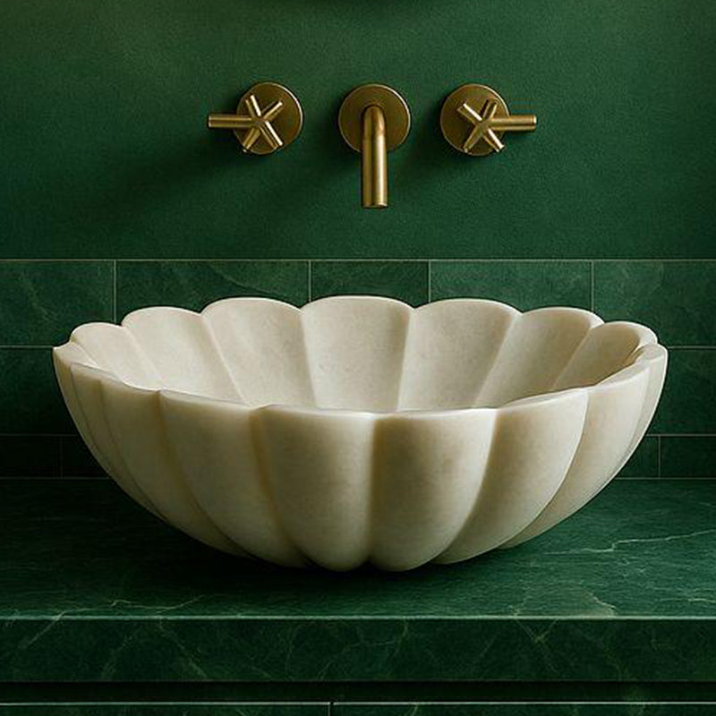 Modern White Marble Countertop Basin – Sculpted Stone Sink by Homeware Life