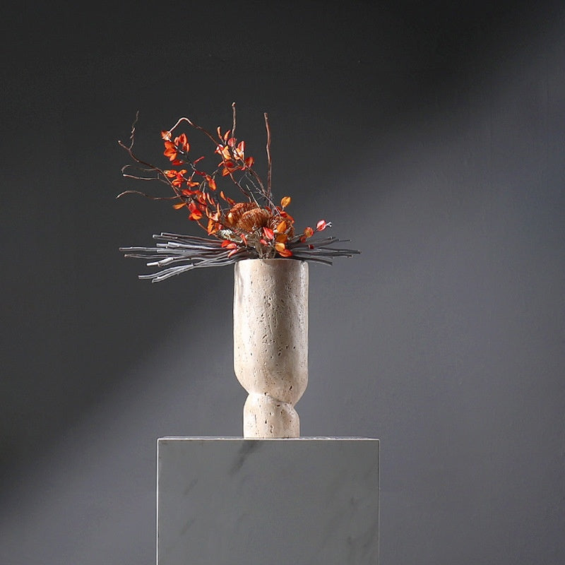 Homeware Life D12×30 cm Marble Vase x2 – Nordic Style Travertine Decorative Flower Pot for Elegant Home Accents