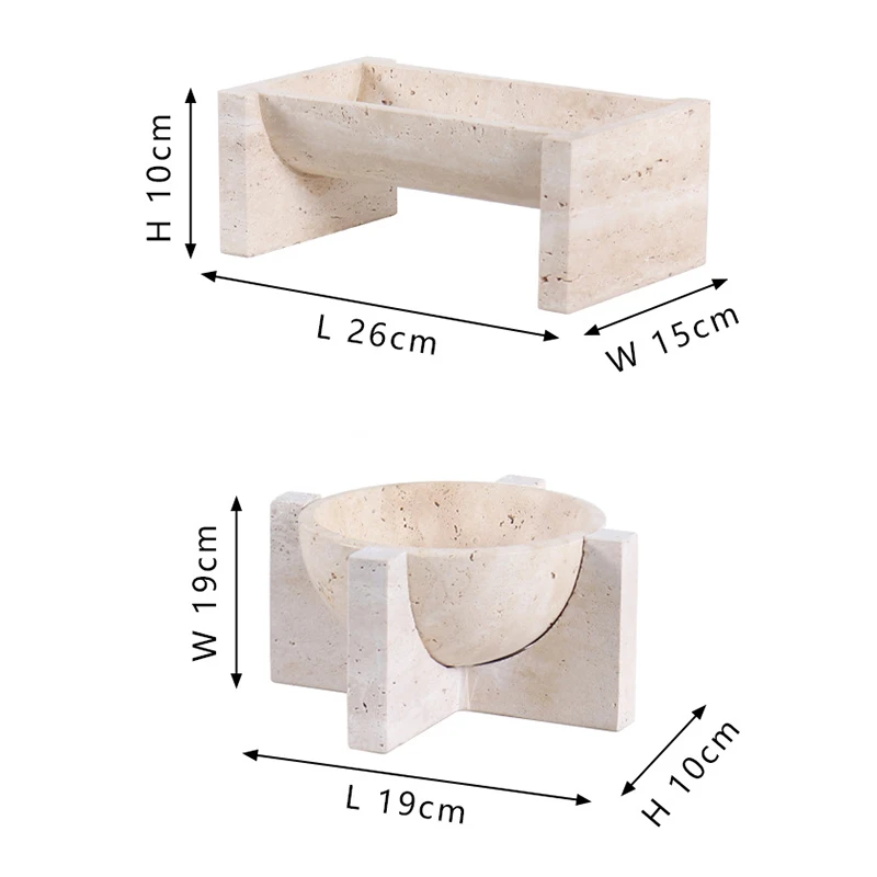 Homeware Life 2-Piece Beige Travertine Planter Set — Modern Geometric Wabi-Sabi Decorative Stone Pots (19×19×10 cm & 26×15×10 cm)