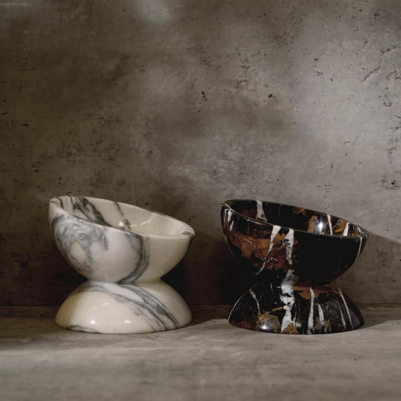 Homeware Life Natural Marble Pet Bowl Set – White & Dark | Luxury Elevated Food & Water Bowls for Cats and Small Dogs