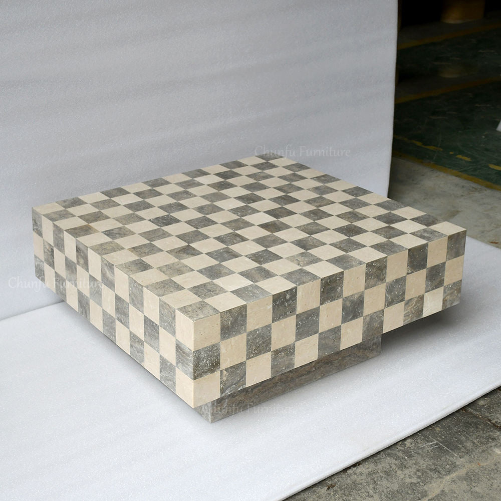 Luxury Checkerboard Marble Convertible Coffee Table – Extendable Designer Centre Table by Homeware Life