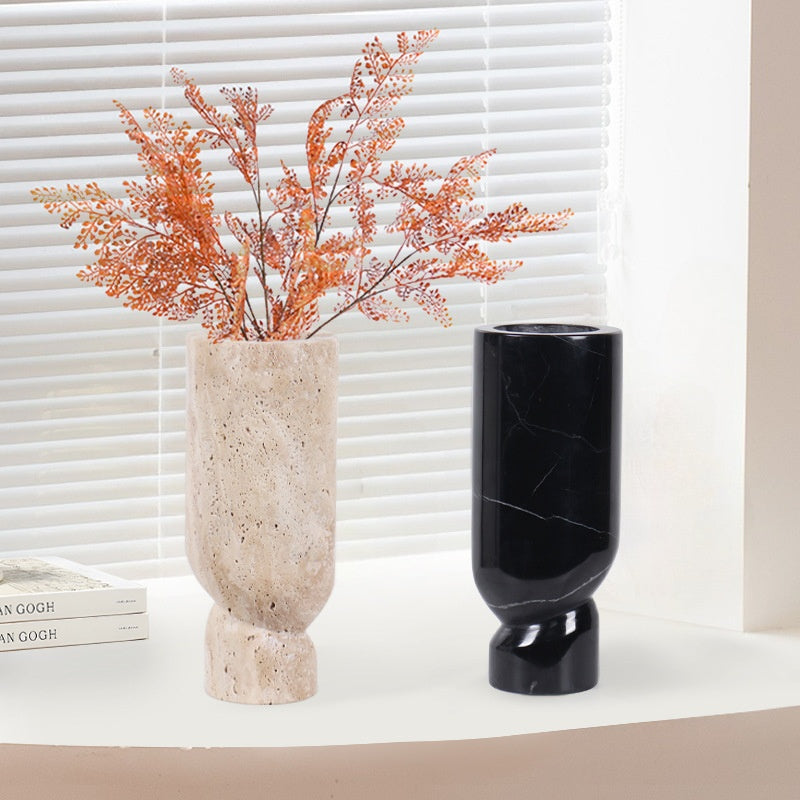 Homeware Life D12×30 cm Marble Vase x2 – Nordic Style Travertine Decorative Flower Pot for Elegant Home Accents
