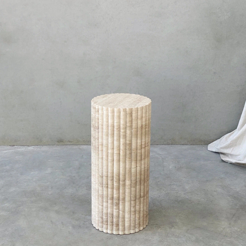 Homeware Life Set of 3 Marble Cylinder Pedestals – Natural Stone Display Stands (30×90, 30×65 & 30×50 cm)