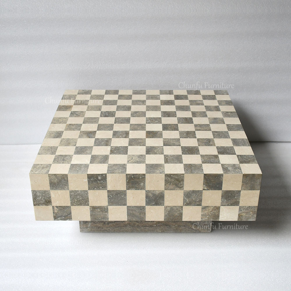 Luxury Checkerboard Marble Convertible Coffee Table – Extendable Designer Centre Table by Homeware Life
