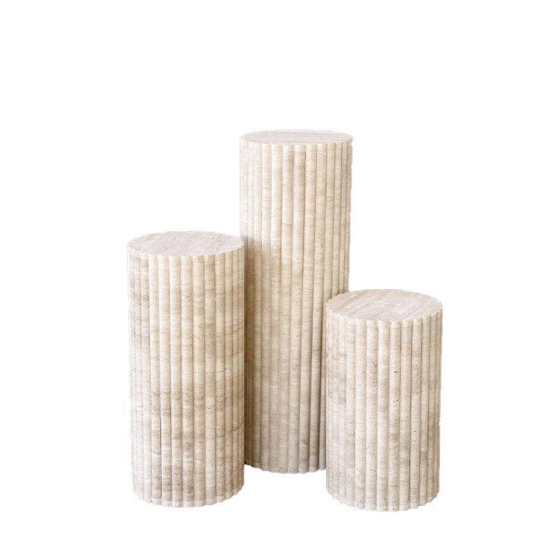 Homeware Life Set of 3 Marble Cylinder Pedestals – Natural Stone Display Stands (30×90, 30×65 & 30×50 cm)