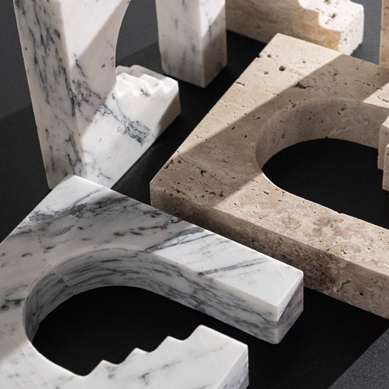 Homeware Life 4-Piece Set of Marble Arch Holders – Nordic Minimalist Travertine & White Marble Decorative Sculptures