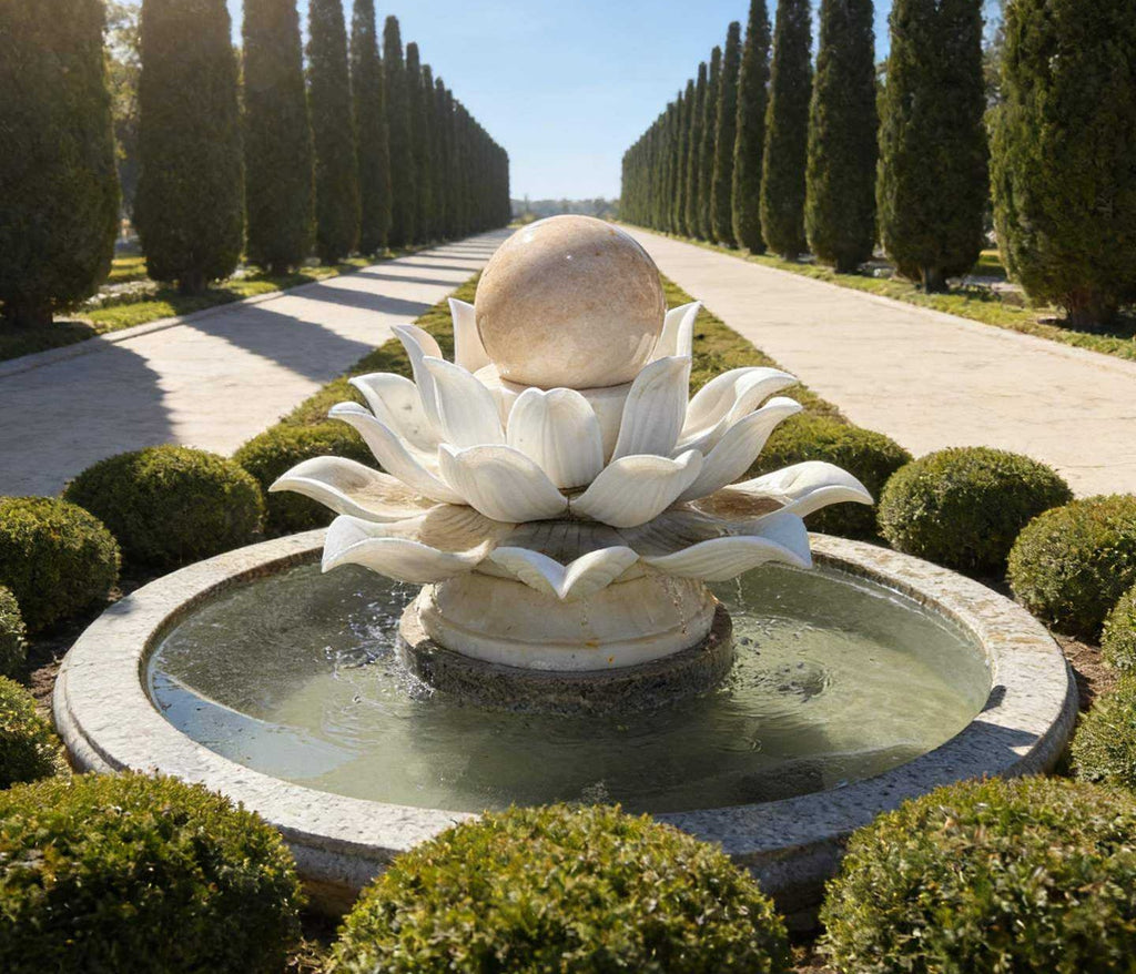 Luxury Hand-Carved Marble Lotus Fountain by Homeware Life – European Outdoor Garden Water Feature