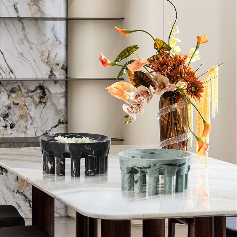 Homeware Life D30x14cm Luxury Portoro Natural Marble Fruit Bowl with Multiple Legs – Modern White Onyx Decorative Stone Plate