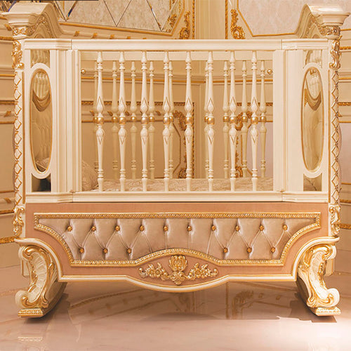 European Luxury Baby Crib – Handmade Wooden and Leather Multifunctional Cot by Homeware Life