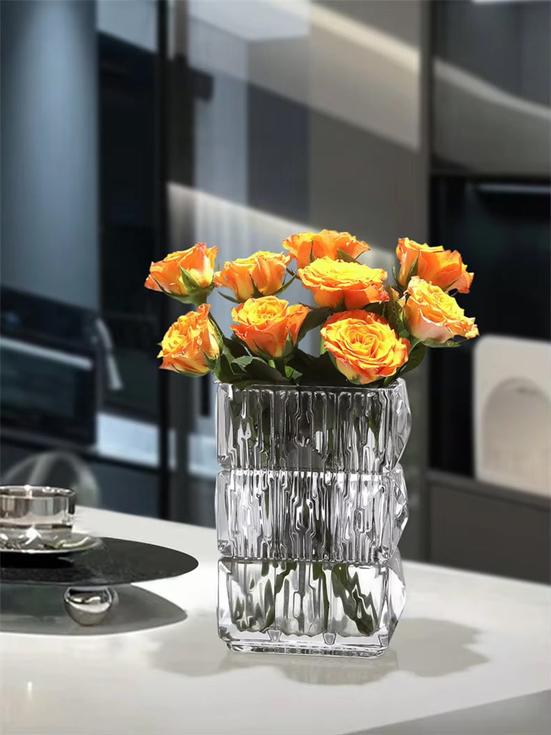 Homeware Life Louxor Rectangular Vase Set – Luxury Crystal Glass Vases in Clear, Red & Black | Modern Decorative Table Centerpieces