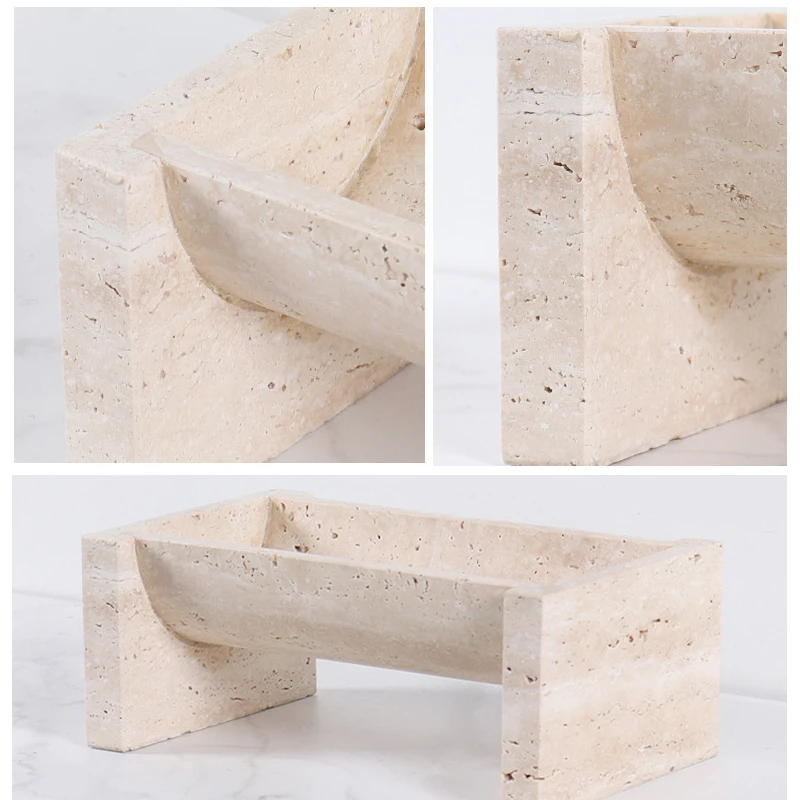 Homeware Life 2-Piece Beige Travertine Planter Set — Modern Geometric Wabi-Sabi Decorative Stone Pots (19×19×10 cm & 26×15×10 cm)