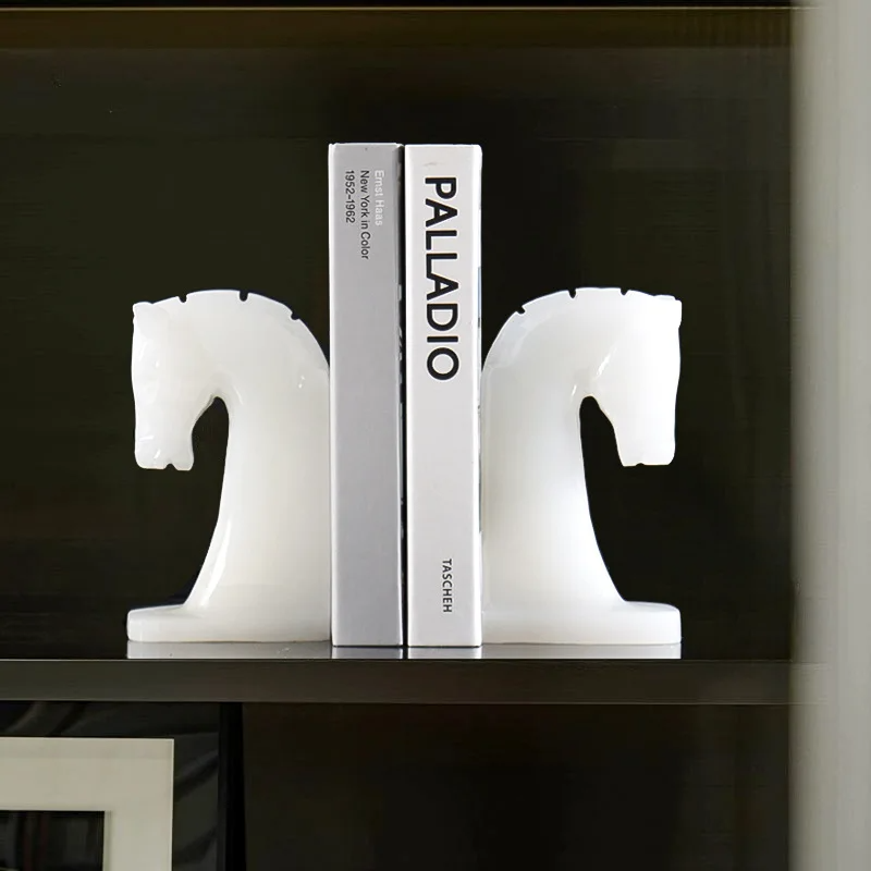 Homeware Life Set of 4 Onyx Horse Head Sculptures – White & Pink Natural Marble Decorative Statues 5×9×16 cm