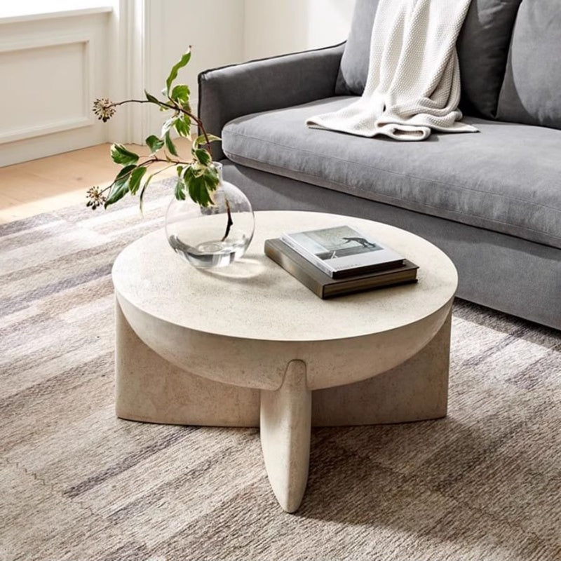 Cream Travertine Stone Side Table (D80 X H38 cm) – Modern Natural Stone Accent Table by Homeware Life