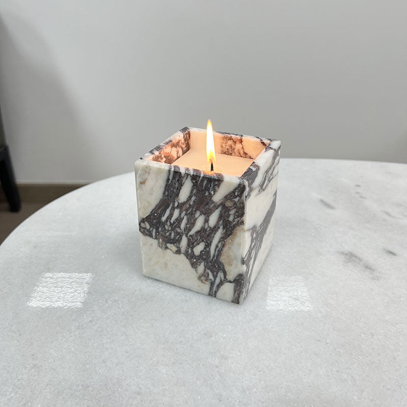 Homeware Life Set of 3 Luxury Calacatta Viola Marble Candle Holders – Natural Stone Soy Wax Jars for Elegant Home & Holiday Decor