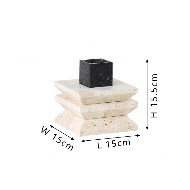 Homeware Life Set of 2 Travertine & Lava Stone Candle Holders – Natural Marble Candlestick Set for Elegant Table Centerpieces