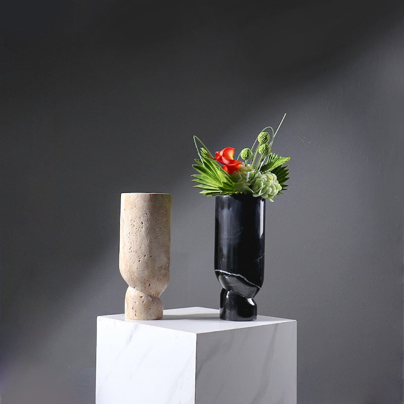 Homeware Life D12×30 cm Marble Vase x2 – Nordic Style Travertine Decorative Flower Pot for Elegant Home Accents
