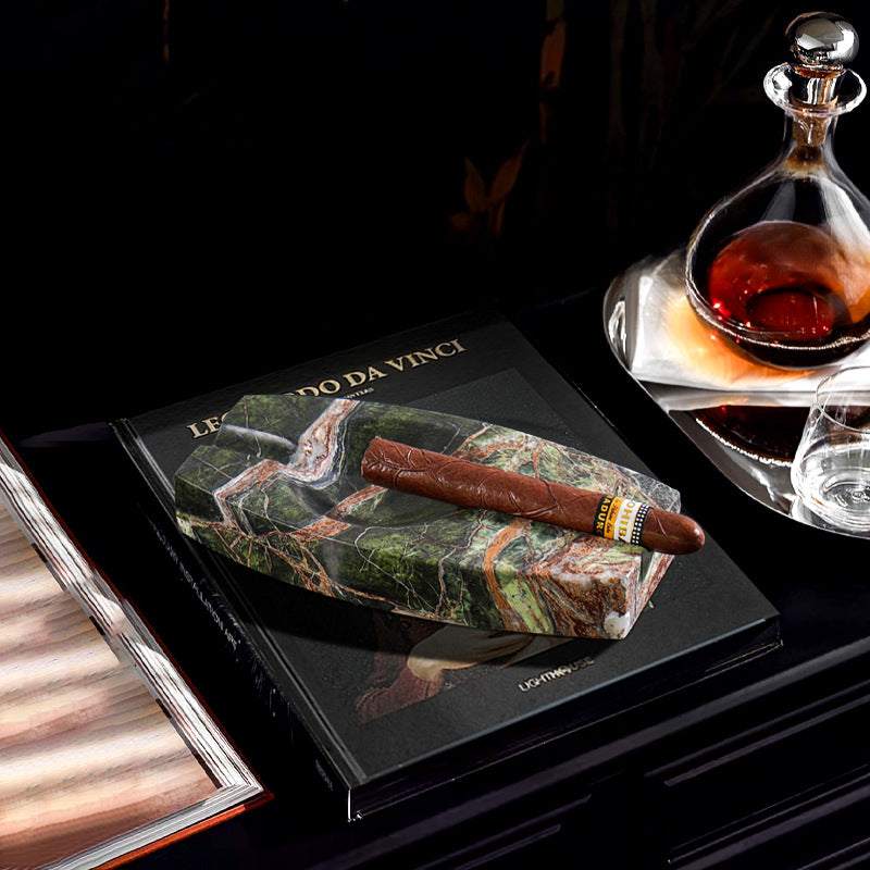 Homeware Life Set of 2 Marble Decorative Trays – Simple Modern Style Travertine & Black Marble Accent Plates for Living Room Decor