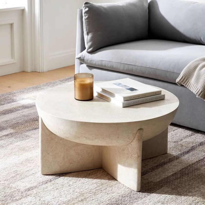 Cream Travertine Stone Side Table (D80 X H38 cm) – Modern Natural Stone Accent Table by Homeware Life