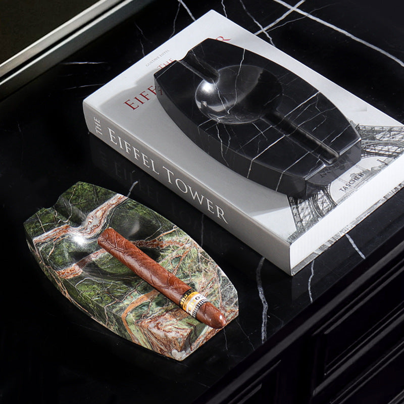 Homeware Life Set of 2 Marble Decorative Trays – Simple Modern Style Travertine & Black Marble Accent Plates for Living Room Decor