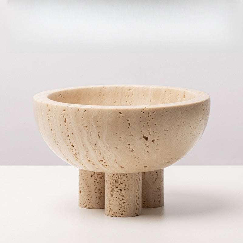 Homeware Life Set of 2 Marble Round Bowls – Beige Travertine & Black Nero Marquina Natural Stone Decorative Trays