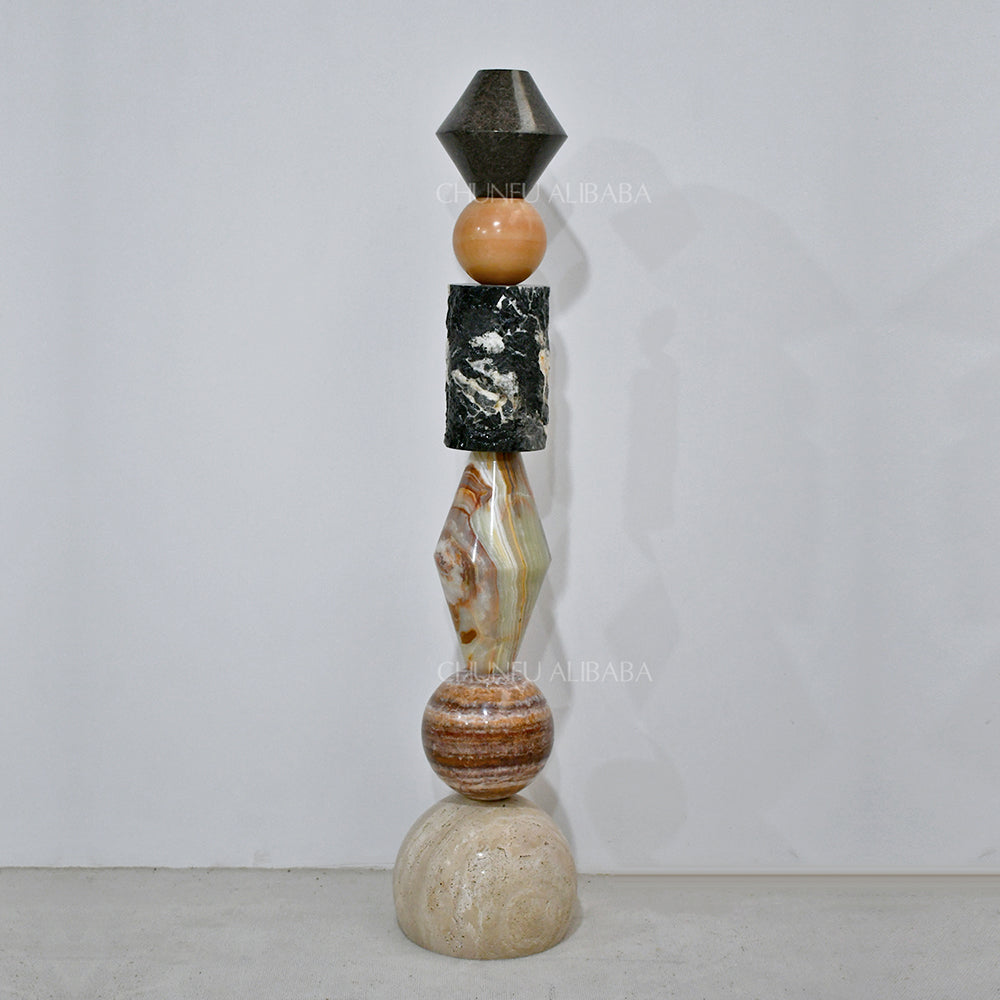 Homeware Life Modern Natural Marble Light Pedestal Stand 35x35x160cm – Indoor & Outdoor Luxury Display Column