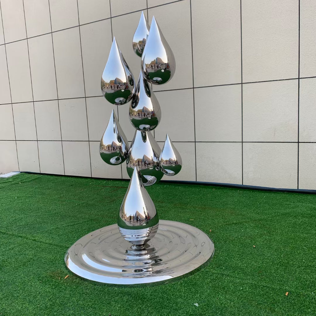 Homeware Life Modern Abstract Rain Drop Sculpture – Mirror Polished Stainless Steel Garden & Home Art Décor