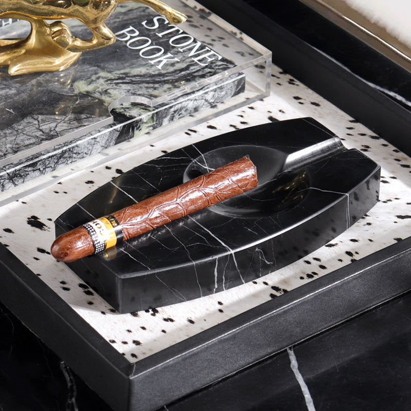 Homeware Life Set of 2 Marble Decorative Trays – Simple Modern Style Travertine & Black Marble Accent Plates for Living Room Decor