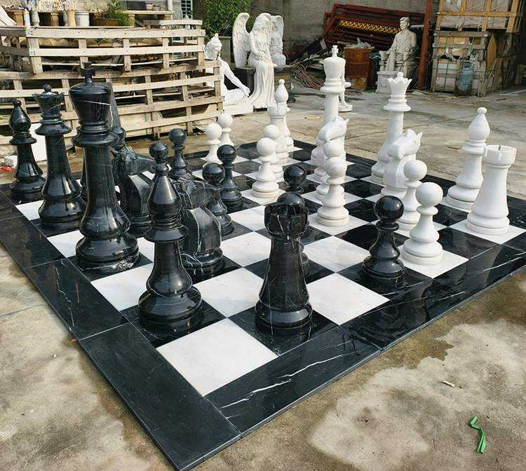 Large Luxury Hand-Carved Marble Chess Set Sculpture by Homeware Life – Outdoor European Style Statement Piece