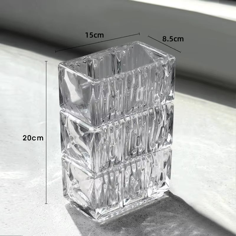 Homeware Life Louxor Rectangular Vase Set – Luxury Crystal Glass Vases in Clear, Red & Black | Modern Decorative Table Centerpieces