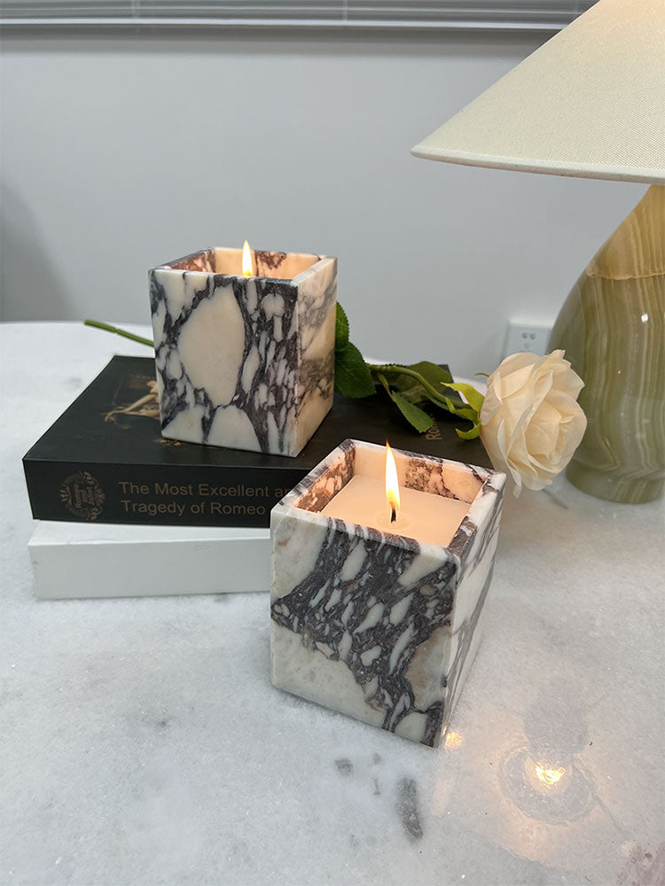 Homeware Life Set of 3 Luxury Calacatta Viola Marble Candle Holders – Natural Stone Soy Wax Jars for Elegant Home & Holiday Decor