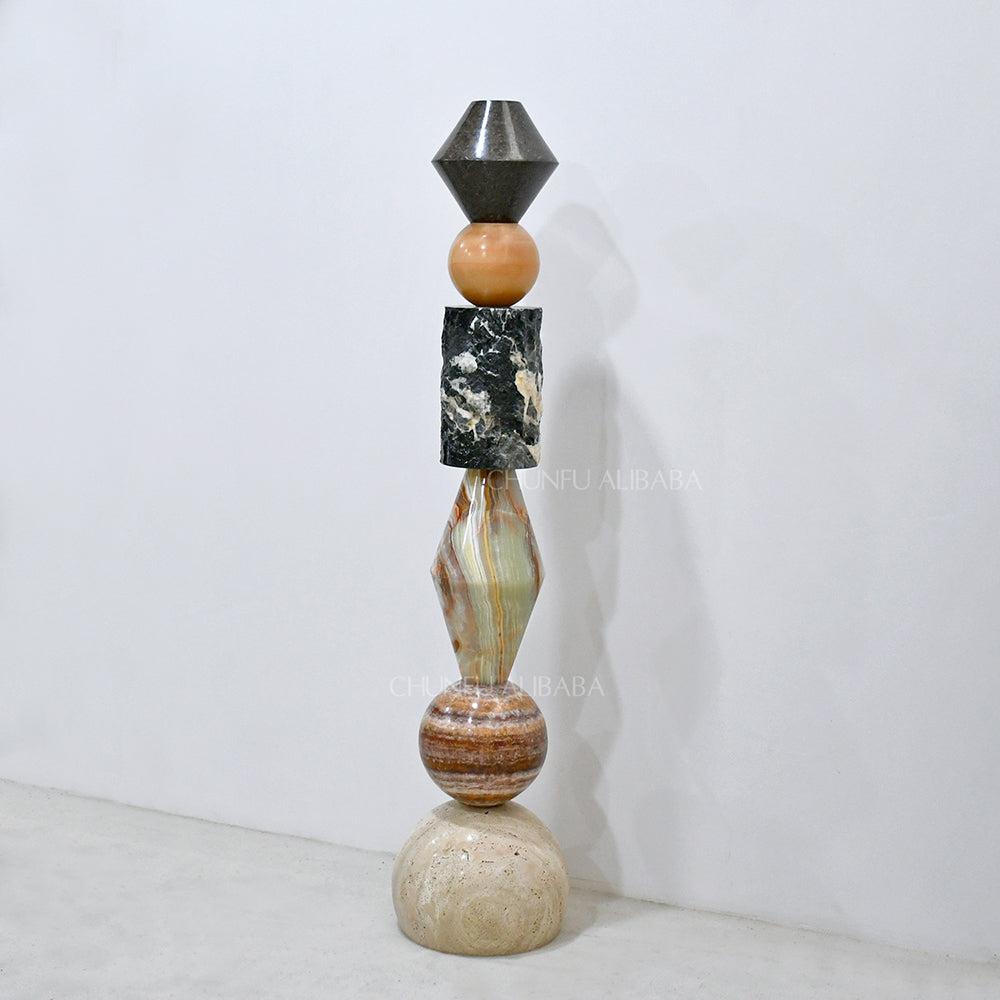 Homeware Life Modern Natural Marble Light Pedestal Stand 35x35x160cm – Indoor & Outdoor Luxury Display Column