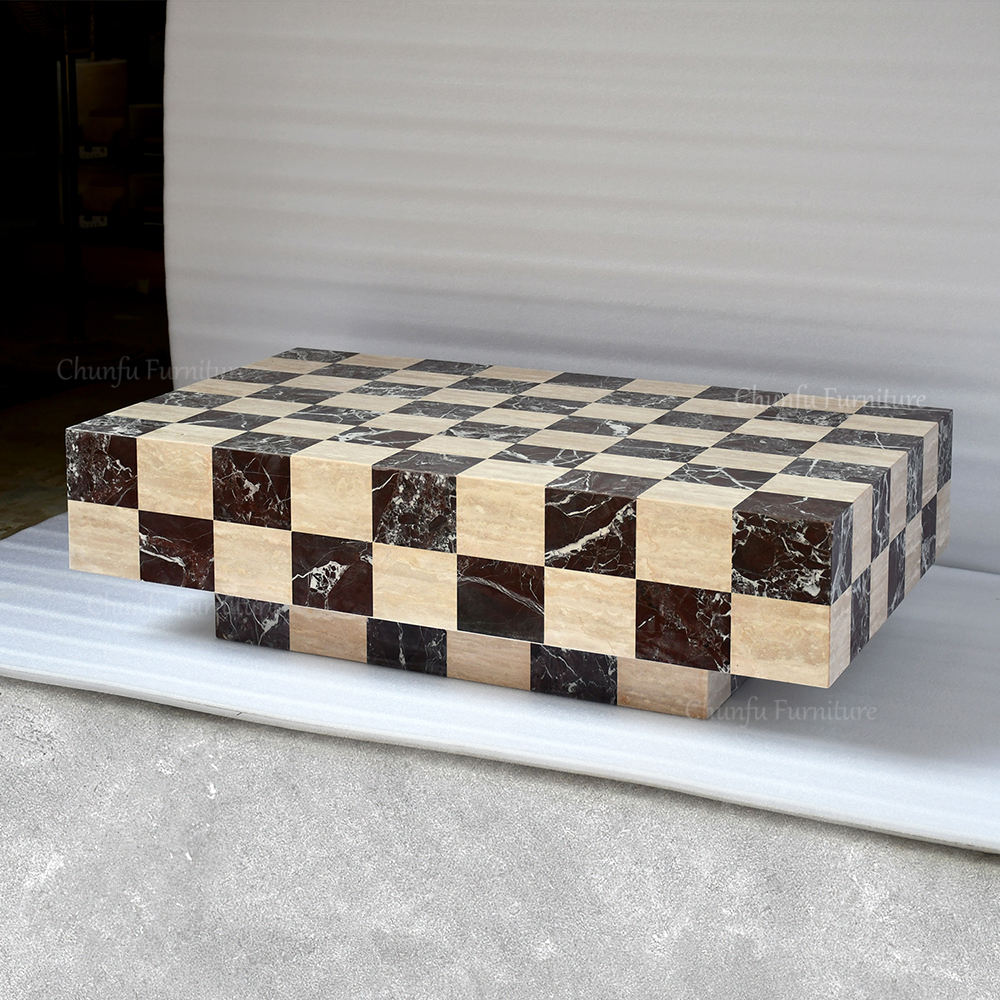 Luxury Checkerboard Marble Convertible Coffee Table – Extendable Designer Centre Table by Homeware Life